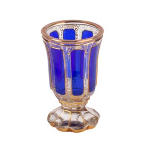 Cobalt blue Bohemian art glass goblet attributed to Moser with gilt ornament