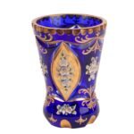 Cobalt Blue Bohemian Art Glass Beaker with Gilded and Enamel Floral Decoration, c. 1900 - view 2