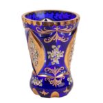 Cobalt Blue Bohemian Art Glass Beaker with Gilded and Enamel Floral Decoration, c. 1900 - view 3