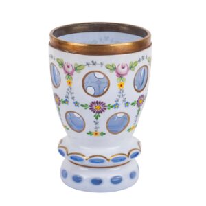 19th-century opaline glass vase with floral garlands blue reserves and gilt decoration