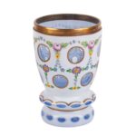 Opaline Glass Vase with Floral Garlands, Blue Reserves and Gilt Decoration, 19th Century - view 2