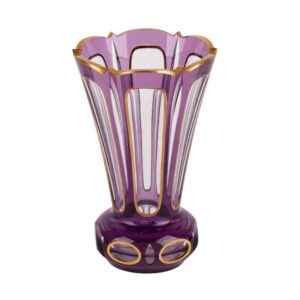 Bohemian Amethyst Glass Vase with Cut Panels and Gilt Ornament, 19th Century