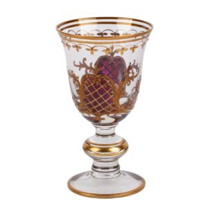19th-century Bohemian glass goblet with gilt scrollwork and violet lattice decoration