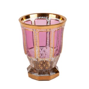 Bohemian ruby-stained glass beaker vase with gilt foliate ornament