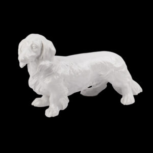 Allach Porcelain Long-Haired Dachshund, Model No. 75, after Ottmar Obermaier, late 1930s