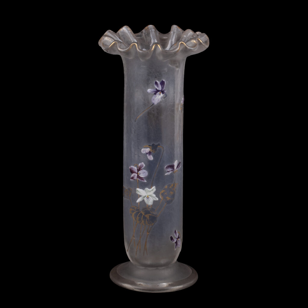 Legras Art Nouveau Glass Vase with Enamelled Violets, France, circa 1900