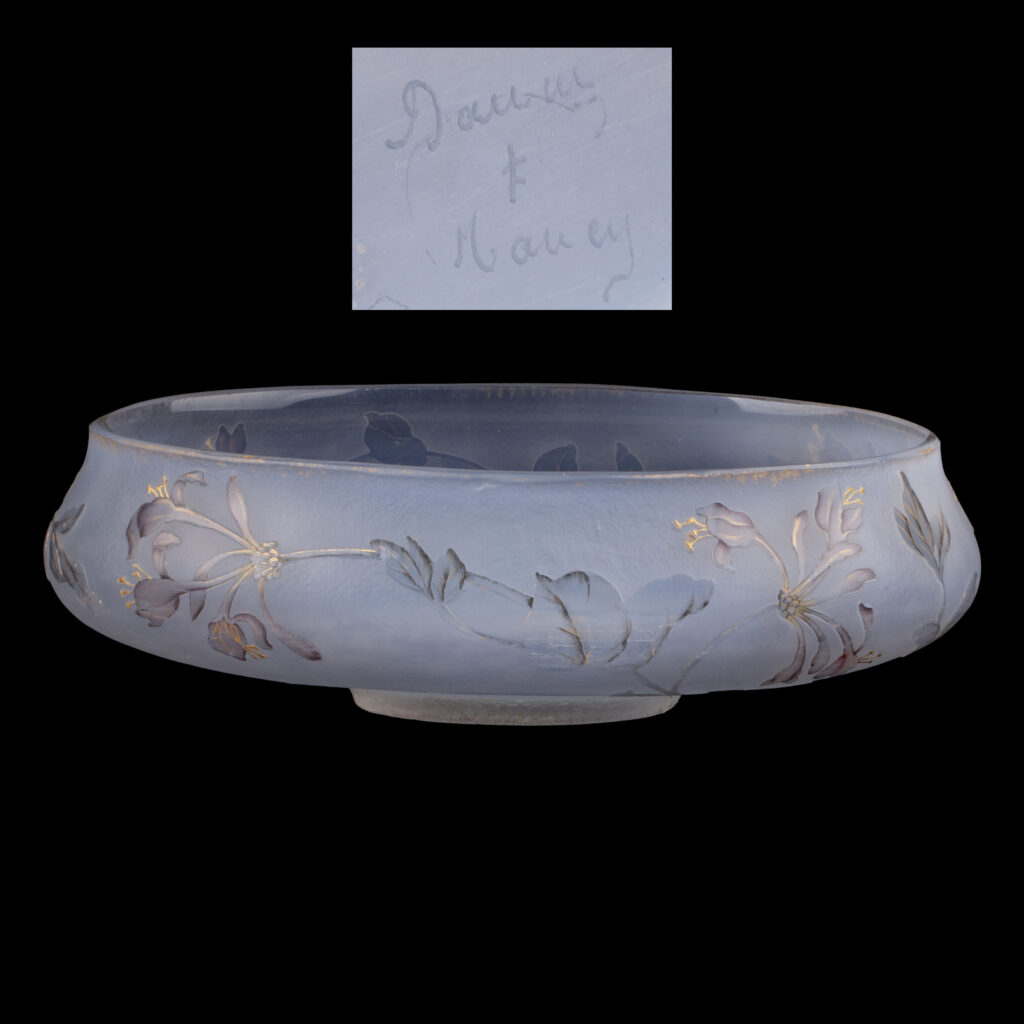 Daum Nancy Art Nouveau Opalescent Glass Bowl with Honeysuckle, circa 1900