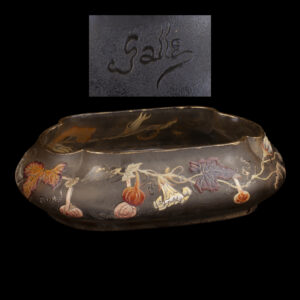 Museum-Quality Émile Gallé Art Nouveau Glass Bowl with Pumpkin Vine Decoration, circa 1900