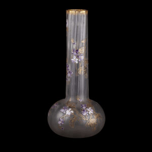 Legras Art Nouveau Glass Vase with Enamelled Violets, France, circa 1900