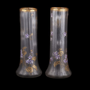 Pair of Legras Art Nouveau Glass Vases with Enamelled Violets, France, circa 1900