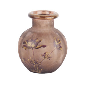 Legras Art Nouveau Pink Frosted Glass Vase with Gilt Floral Decoration, circa 1900, Unsigned