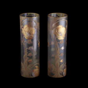 Pair of Mont Joye Legras Art Nouveau Glass Vases with Gilt Poppy Decoration, circa 1900