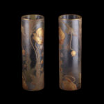 Pair of Mont Joye Legras Art Nouveau Glass Vases with Gilt Poppy Decoration, circa 1900 - view 2