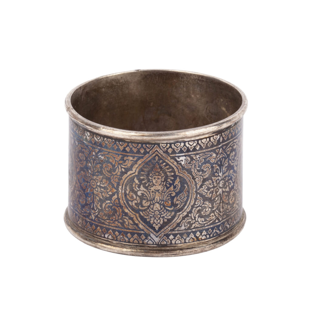 Antique Sterling Silver Napkin Ring with Niello Oriental Decoration