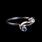 18K White Gold Diamond and Blue Sapphire Ring, France, 750 Gold - view 2