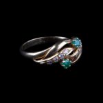 French 18K Yellow Gold Ring with Emeralds and Small Diamonds, 750 Gold - view 2