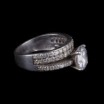 925 Sterling Silver Ring with Large Round Clear Stone and Three Rows of Small Stones - view 2