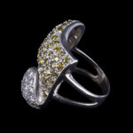925 Sterling Silver Wide Ring with Yellow and Clear Stones - view 3
