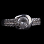 925 Sterling Silver Ring with Large Round Clear Stone and Double Rows of Small Stones - view 3